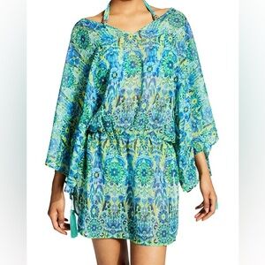 Kurt Geiger kensington Blue Multi Floral Tunic Cover Up Sz Large NWT